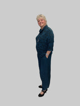 GRIZAS COWL NECK MIDNIGHT BLUE CIRCLE SILK LINEN BLOUSE